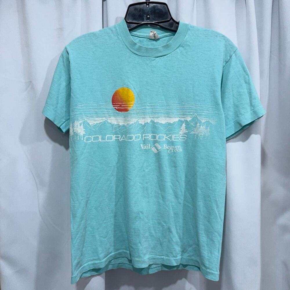 VTG 90s sunset nature Colorado Springs t shirt Size XS  light blue single stitch